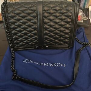 REBECCA MINKOFF BLACK LEATHER JUMBO LOVE CROSSBODY BAG